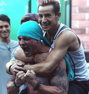 Caleb Reynolds celebrates his HOH win with Frankie Grande on Big Brother 16 Episode 20 Double eviction