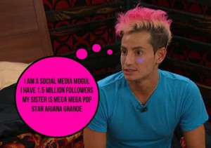 Frankie Grande reveals he is Ariana Grande's sister on Big Brother 16 episode 22