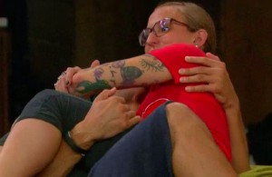 Cody Califiore and Christine Brecht cuddle in  the Big Brother 16 house on Episode 24