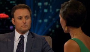 Chris Harrison looks like he doesn't believe Kelsey Poe's story either on The Bachelor 19 Women Tell All