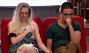 Sarah Hanlon and Johnny Colatruglio wait to find out their fate at the veto meeting on BBCAN3 episode 11