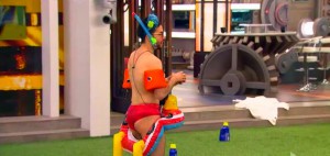 Jordan Parhar models a red speedo on Big Brother Canada 3 episode 7