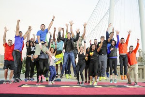 "Monster Truck Heroes"--After 5 continents. 8 countries, and more than 35,000 miles, the race concludes on the top of the Continental Avenue Bridge in Dallas, Texas on the 26th season finale of THE AMAZING RACE, Friday, May 15 (8:00-9:00 PM, ET/PT) on the CBS Television Network. Pictured L-R: Jeff, Matt, Ashley, Mike, Blair, Hayley, Jenny, Kurt, Jelani, Phil Keoghan, Tyler, Laura, Jackie, C.J., Jeffrey, Libya, Steve, Aly, Harley, and Jonathan Photo: Michael Prengler/CBS ÃÂ©2015 CBS Broadcasting, Inc. All Rights Reserved