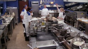 Meghan coaches her team before the final dinner service of Hell's Kitchen season 14
