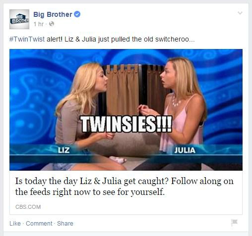@CBSBigBrother #BB17 official account tweets moments before Da'Vonne exposes her knowledge of the #TwinTwist on the live feeds