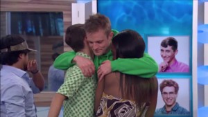 Three of the nominees (Jason, John and Da'Vonne) hug after the week 2 nomination ceremony #BB17