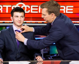 Hamilton Elliot gets a little touch up from TSN's  James Duffy on The Amazing Race Canada 3 episode 1