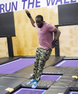 Dujean Williams has fun and makes quick work of the trampoline obstacle course on The Amazing Race Canada 3