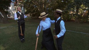 "Good Old Fashioned Spit in the Face"--In Detour B, James Earl (left) and Denise (right) must first change into a croquet uniform then score five points against an opponent in order to receive the next clue on THE AMAZING RACE, Friday, Oct. 16 (8:00-9:00 PM, ET/PT) on the CBS Television Network. Photo: CBS ÃÂ©2015 CBS Broadcasting, Inc. All Rights Reserved